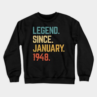 75th Birthday Gift 75 Year Old Legend Since January 1948 Crewneck Sweatshirt